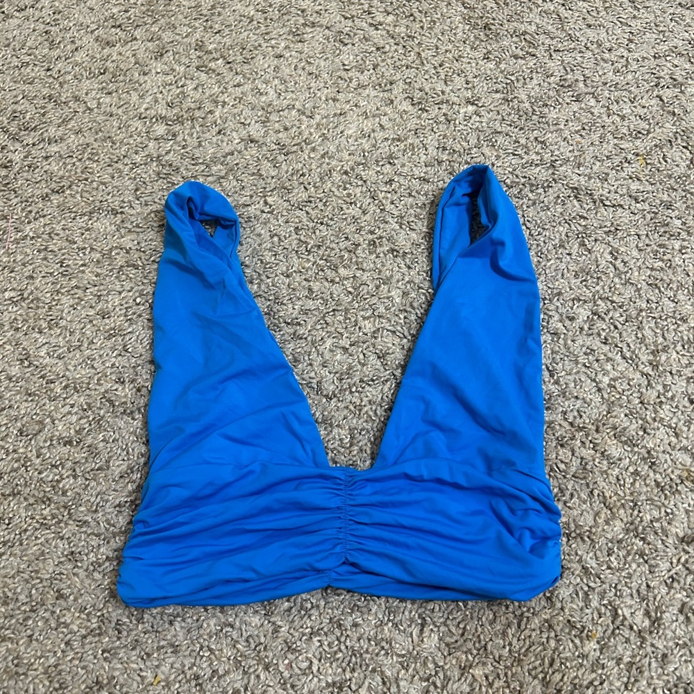 Riot Swim Women's Bikini Top Blue Beach Nylon Spandex Ruched Size X Small Preppy